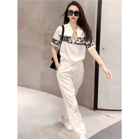 Summer Sporty Casual Women's Short Sleeve Two-Piece Set Trendy White Open Cardigan And Loose Pants Street Style Outfit Good Vibrations