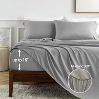 Battilo Bed Sheets 4 Pieces Set Luxury Fitted Flat Sheet with Pillowcases Solid Stripe Bedding Set For Twin Full Queen King Size Good Vibrations