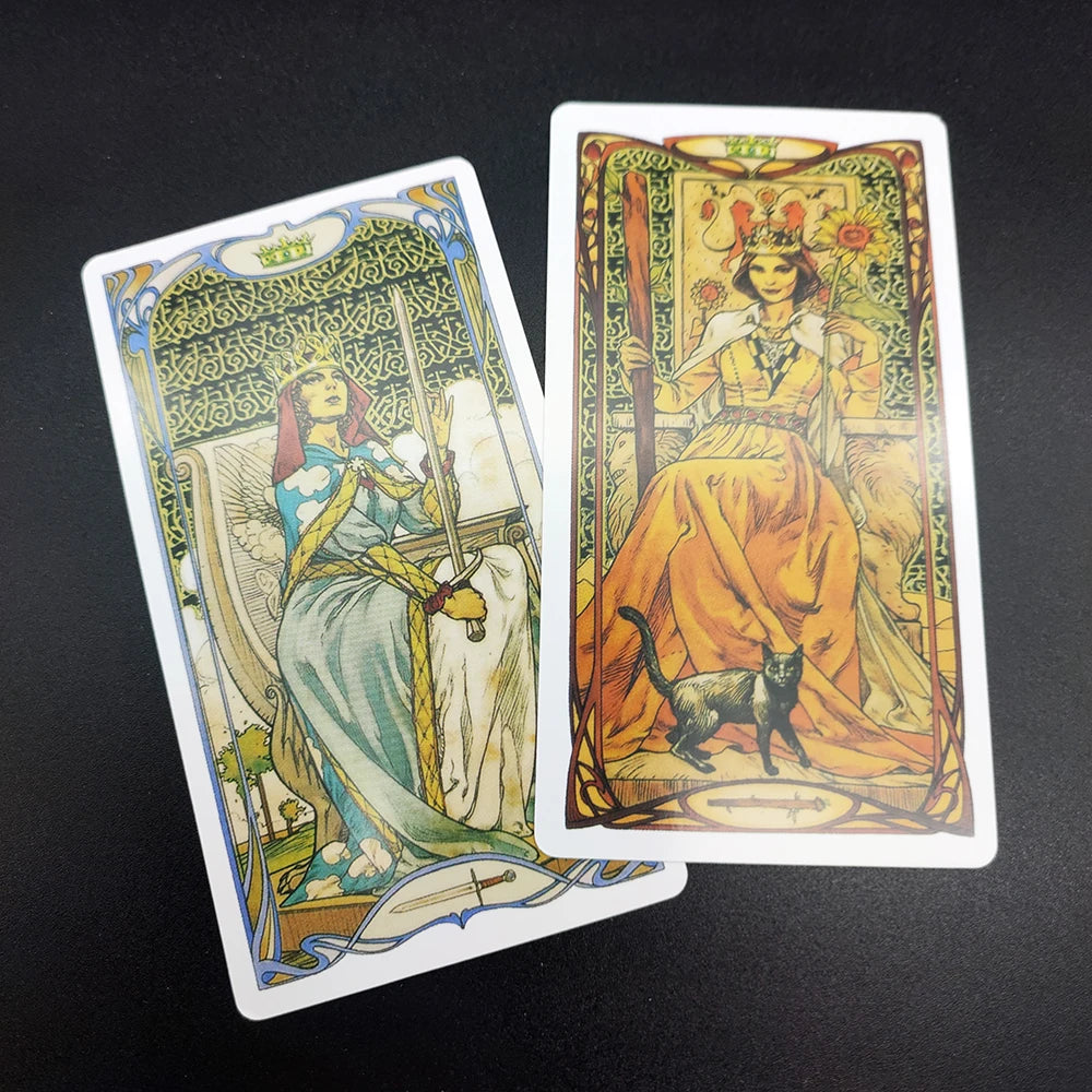 12x7cm Golden Art Nouveau Divination Tarot Cards.tarot Cards for Beginners .English, Spanish, French, Italian and Portuguese. Good Vibrations