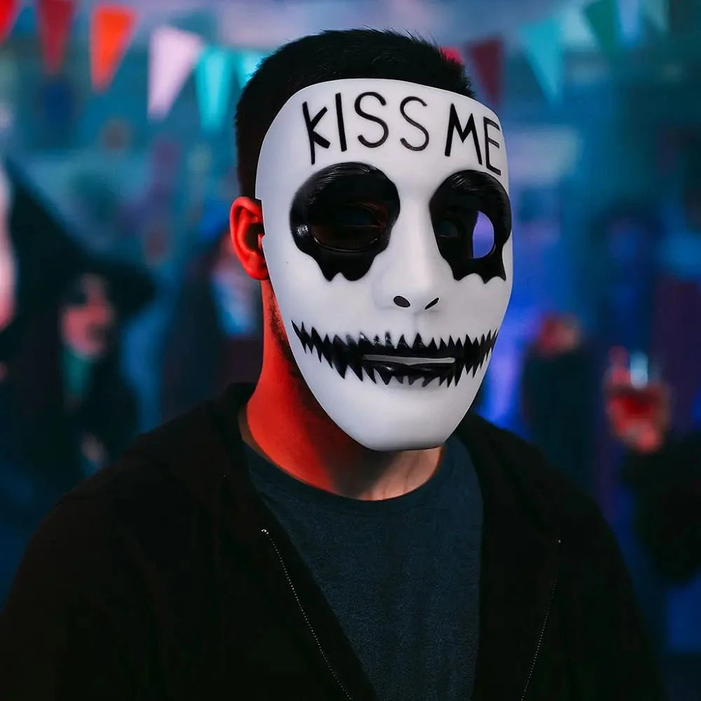 Dress Up Props White Makeup Halloween Mask Full Face Hand-painted Hip Hop Mask Scary Street Dance Mask Anime Cosplay Good Vibrations