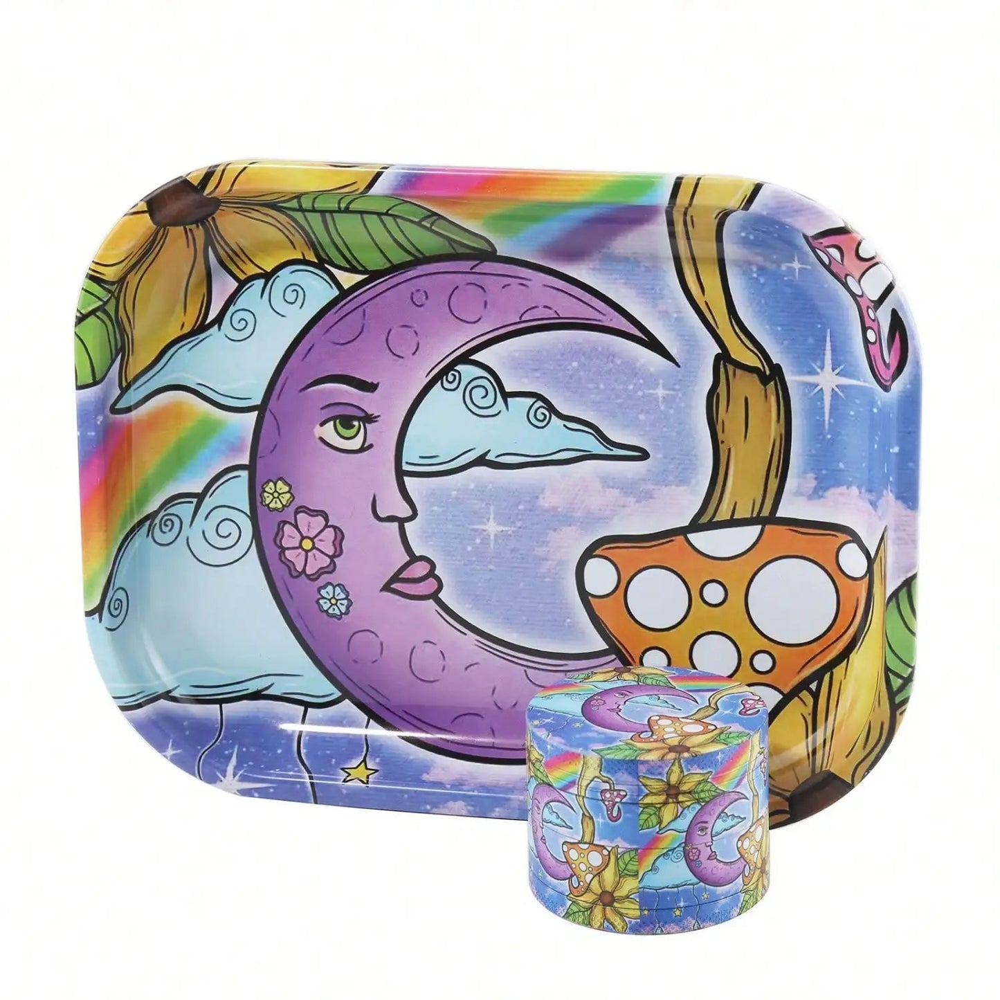 2 Pieces Kitten Bear Floral Mushrooms The Magic World Grinder and Rolling Tray Combo Good Vibrations Adult Super Store