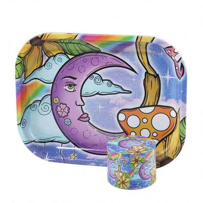 2 Pieces Kitten Bear Floral Mushrooms The Magic World Grinder and Rolling Tray Combo Good Vibrations Adult Super Store