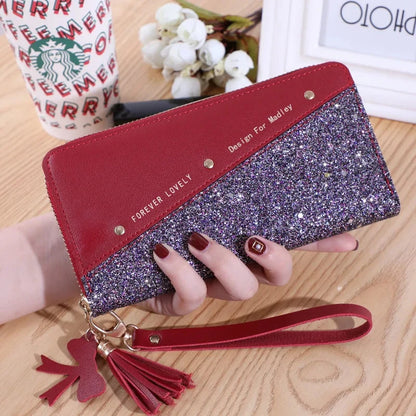 Fashion Women's Pu Leather Long Wallets Sequins Patchwork Glitter Wallet Coin Purse Female Wallets Girls Gifts Wholesale Good Vibrations
