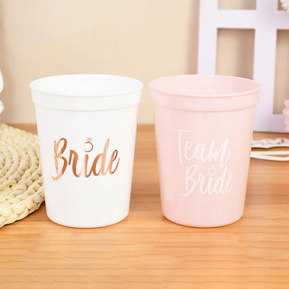 1Set Bachelorette Party Team Bride Plastic Drinking Cups Bridal Shower Gift Bride to be Hen Party Supplies Wedding Decorations Good Vibrations