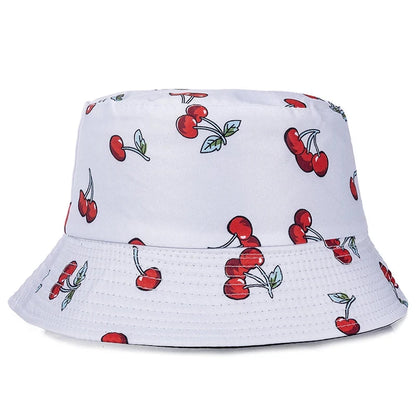 Hot Sale Unisex Bucket Hats Summer Double-sided Wear Fruit Printing Women Cap Outdoor Sun Hat Men Classic Panama Bucket Hat Good Vibrations