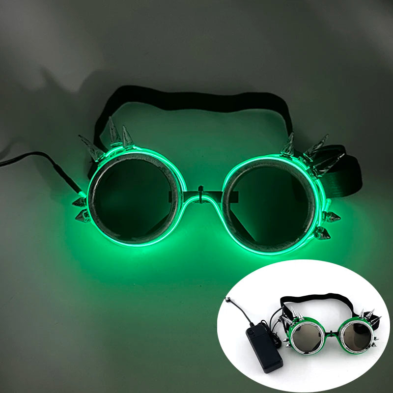 LED Funny Sunglasses Futuristic Soldier Round LED Steampunk Glasses Birthday Halloween Christmas Concert Steampunk Toy Glasses Good Vibrations