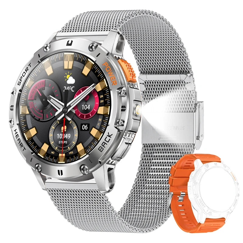 For Android ios New AMOLED Smart Watch Men with Flashlight Sports Waterproof Fitness Tracker Bluetooth Call Smartwatch Man+Box Good Vibrations