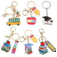 Teachers Day Gift Keychain Graduation Decorations 2025 Bus Book Wood Pendant Bag Charms Tassel Key Chains for Best Friends Gifts Good Vibrations