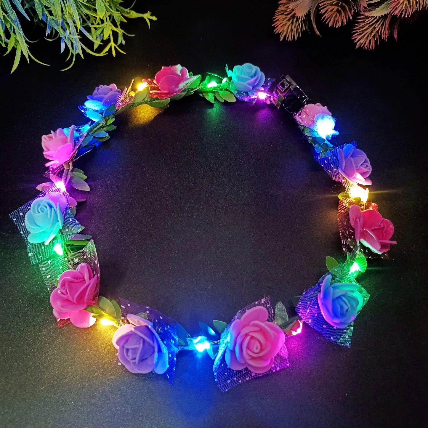 Wedding Party Crown Glowing Flower Headband LED Light Wreath Garland Decoration Women Girl Birthday Favor Luminous Hairband Good Vibrations
