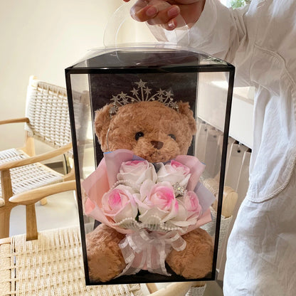 1PC Rose Flower Bouquet Plush Bear Gift Box Eternal Flower Bouquet Mother's Day Gifts Wedding Birthday Party Decor Accessories Good Vibrations
