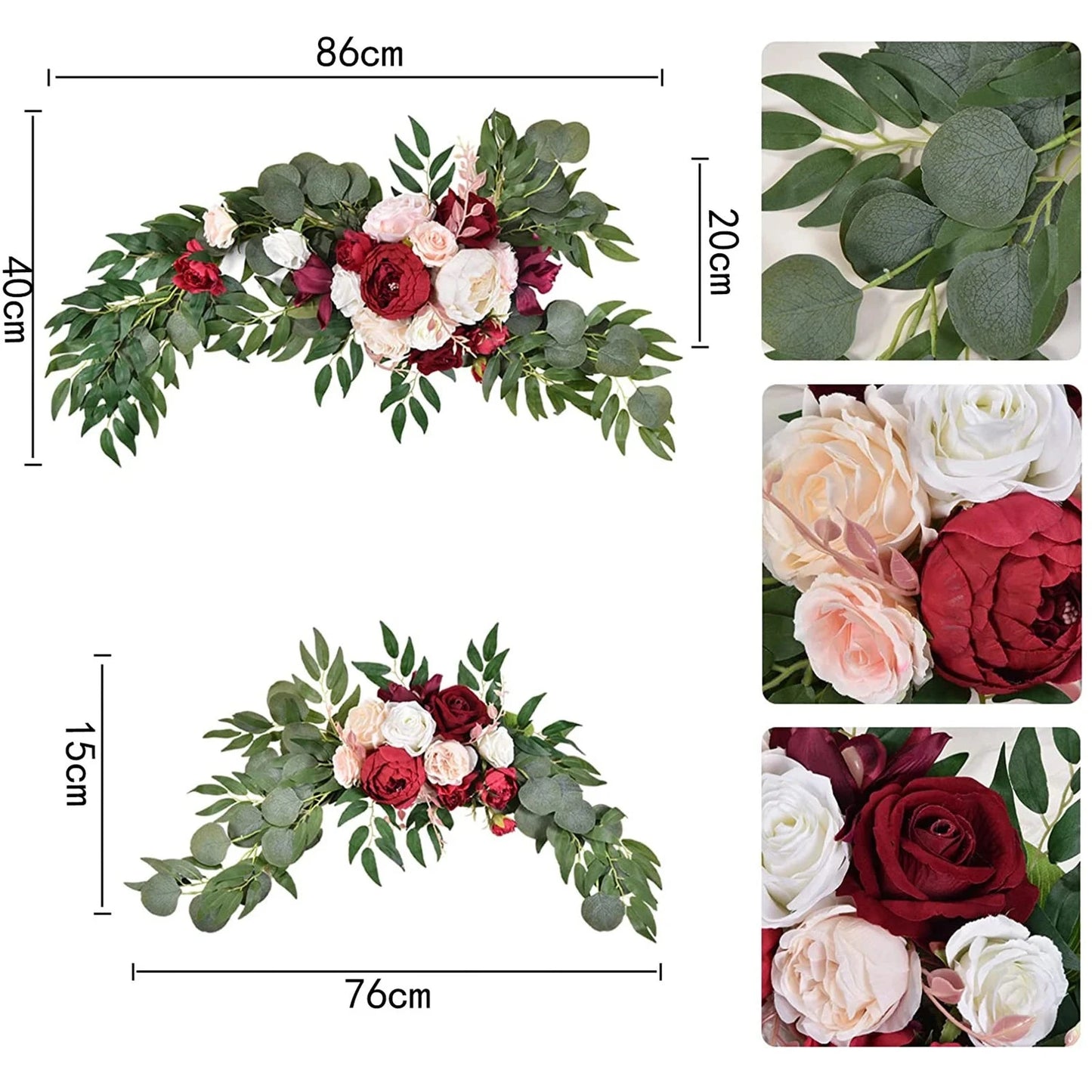 Large 2Pcs Artificial Flower Swag Floral Swag Garland Wedding Arch Flowers Kit for Sign Rustic Artificial Floral Swag Arch Decor Good Vibrations