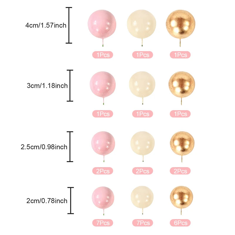 32Pcs/set Ball Cake Toppers Pink Gold Pearl Balls Cupcake Topper Flags for Kids Birthday Party Wedding Decorations Baby Shower Good Vibrations