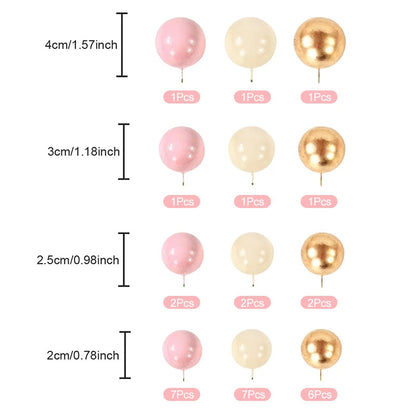 32Pcs/set Ball Cake Toppers Pink Gold Pearl Balls Cupcake Topper Flags for Kids Birthday Party Wedding Decorations Baby Shower Good Vibrations
