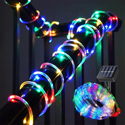 Solar Rope Lights Outdoor LED String Lights 8 Modes Garden Hose Lights Decorative Wedding Christmas Halloween Patio Porch Pool Good Vibrations