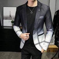 Blazer Men Boutique Fashion Plaid Men's Slim Casual Suit Jacket Male Ball Social Blazer Suit Coat Host Clothing Good Vibrations