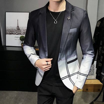 Blazer Men Boutique Fashion Plaid Men's Slim Casual Suit Jacket Male Ball Social Blazer Suit Coat Host Clothing Good Vibrations
