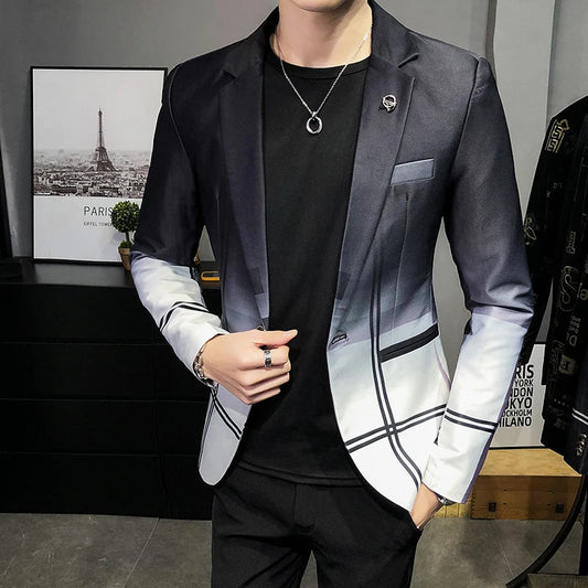 Blazer Men Boutique Fashion Plaid Men's Slim Casual Suit Jacket Male Ball Social Blazer Suit Coat Host Clothing Good Vibrations