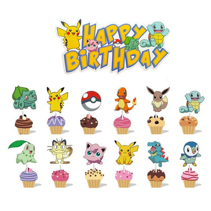 Pokemon Birthday Party Disposable Party Plates Pikachu Theme Tablecloth Character Balloon Birthday Decoration Baby Shower Suppli Good Vibrations