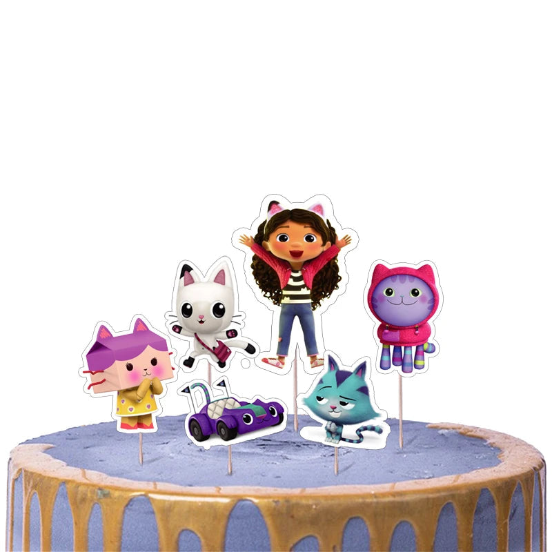Gabby Doll House Birthday Party Decoration Cat Cutlery Cup Plate Stickers Baby Shower Children's Party Balloon DIY Toy Supplies Good Vibrations