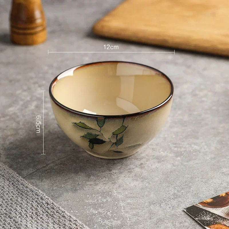 Creative Leaf Round Dinner Plate Retro Home Ramen Bowl Luxury Restaurant Delicious Dishes Ceramic Plates Exquisite Tableware Good Vibrations