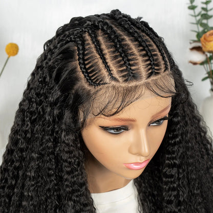 Knotless Braided Wigs With Curly Hair 13x6 Synthetic Braided Wigs Cornrows Wigs Afro Kinky Curly  Braided Wigs For Black Women Good Vibrations