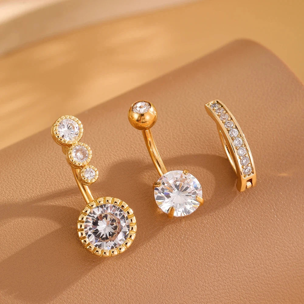 3pcs Gold Color Heart Butterfly Dangled Belly Piercing Sets 14G Stainlees Steel Navel Jewelry for Women Girls Body Belly Rings Good Vibrations Adult Super Store