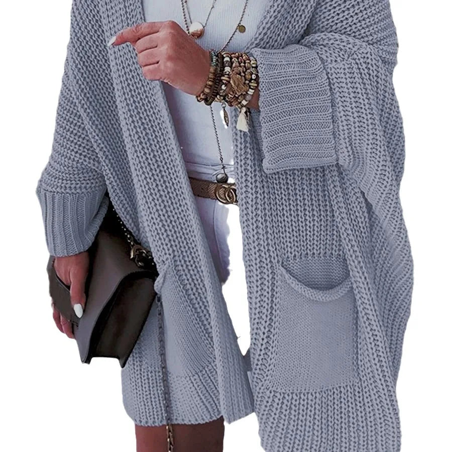 Pockets Knitted Cardigan for Women Casual V-neck Long Coat Fashion Autumn Winter Long Sleeve Sweater Vintage Chic Sweater Women Good Vibrations