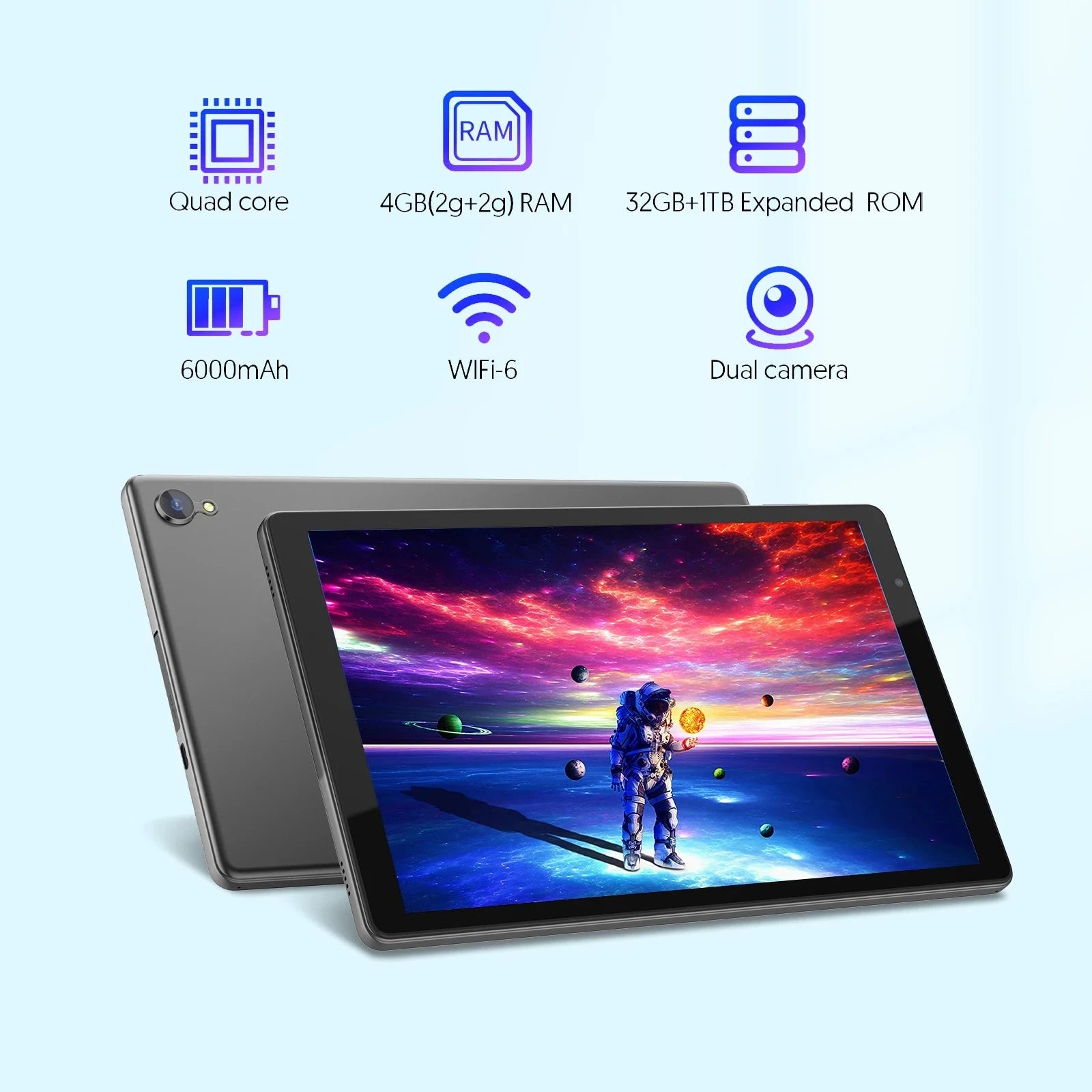 Android tablet, 10-inch large screen, quad-core processor, 4(2+2) GB RAM, 32GB ROM, 1280 * 800 HD IPS screen, 6000mAh battery Good Vibrations