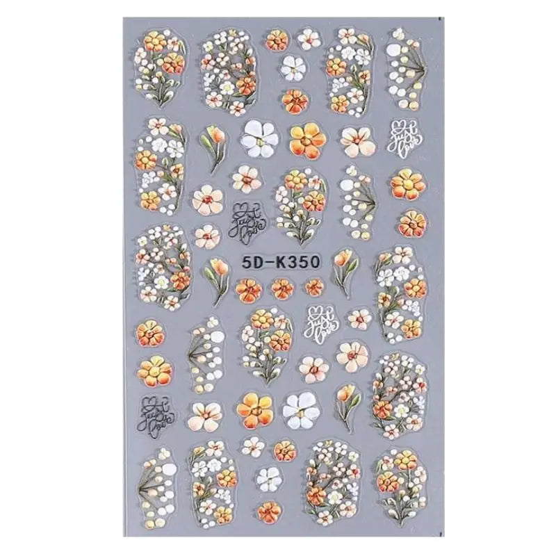★★★Colorful 5D Flower Embossed Nail Stickers Fresh Floral Designs Five-Petal Flower Self-Adhesive DIY Nail Art Decals Good Vibrations