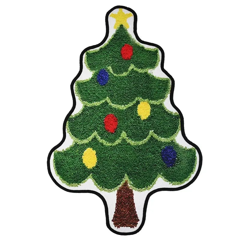 Christmas Tree Shape Floor Mat Anti Slip Entrance Door Bedroom Bath Toilet Mat Carpet 2025 New Year Gift Navidad Home Decoration Good Vibrations