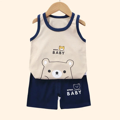 Children Sets Kids Clothes Boys Girls Vest Suit  Summer Children's Clothing baby Cotton T-Shirts Shorts Tank Top Sleeveless Good Vibrations
