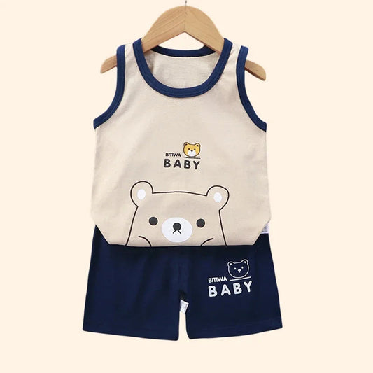 Children Sets Kids Clothes Boys Girls Vest Suit  Summer Children's Clothing baby Cotton T-Shirts Shorts Tank Top Sleeveless Good Vibrations