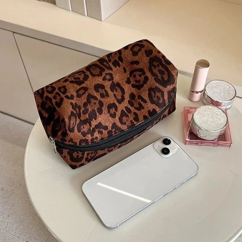 Large Women Leopard Cosmetic Bag Box Shaped Zipper Make Up Bag Travel Washing Makeup Organizer Beauty Case Good Vibrations