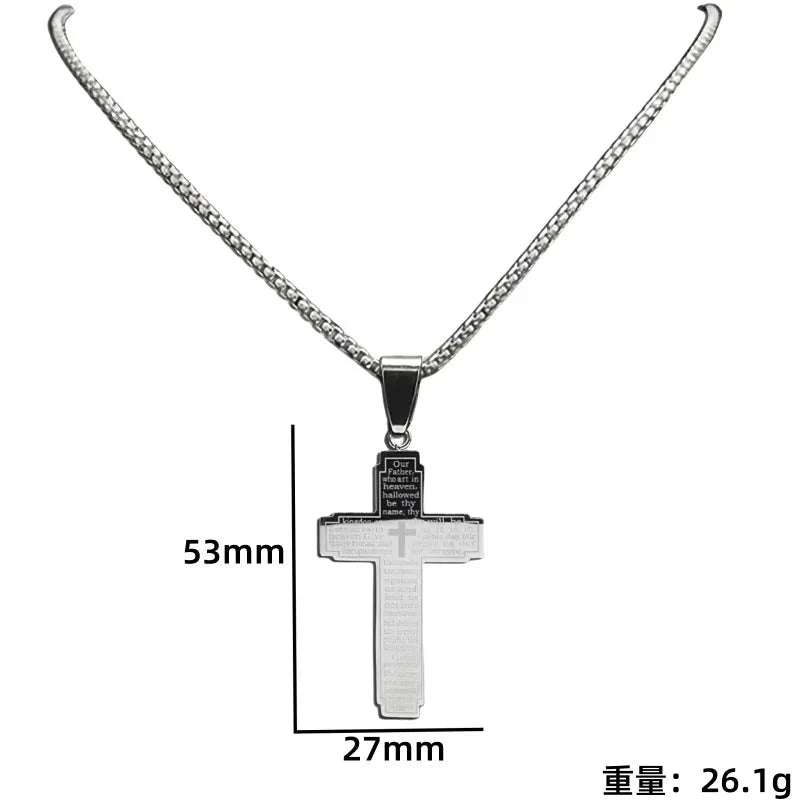 TrendMen Hiphop Rock Crucifix Cross Stainless Steel Pendant Necklaces For Men Boys Black Metal Clavicle Chain Party Jewelry Gift Good Vibrations