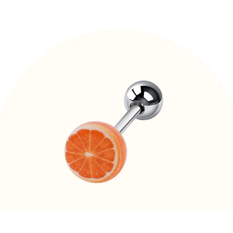 5Pcs Fruit Tongue Stud Piercing Jewelry 316L Stainless Steel Candy Color Sweet Tongue Ring Tongue Decoration Wholesale Good Vibrations