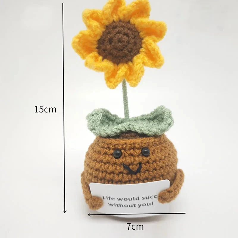 Positive Energy Crochet Doll Pocket Hug Handmade Knitted Plush Rose Sunflower Tulip Cactus Love Funny Emotional Support Gift Good Vibrations