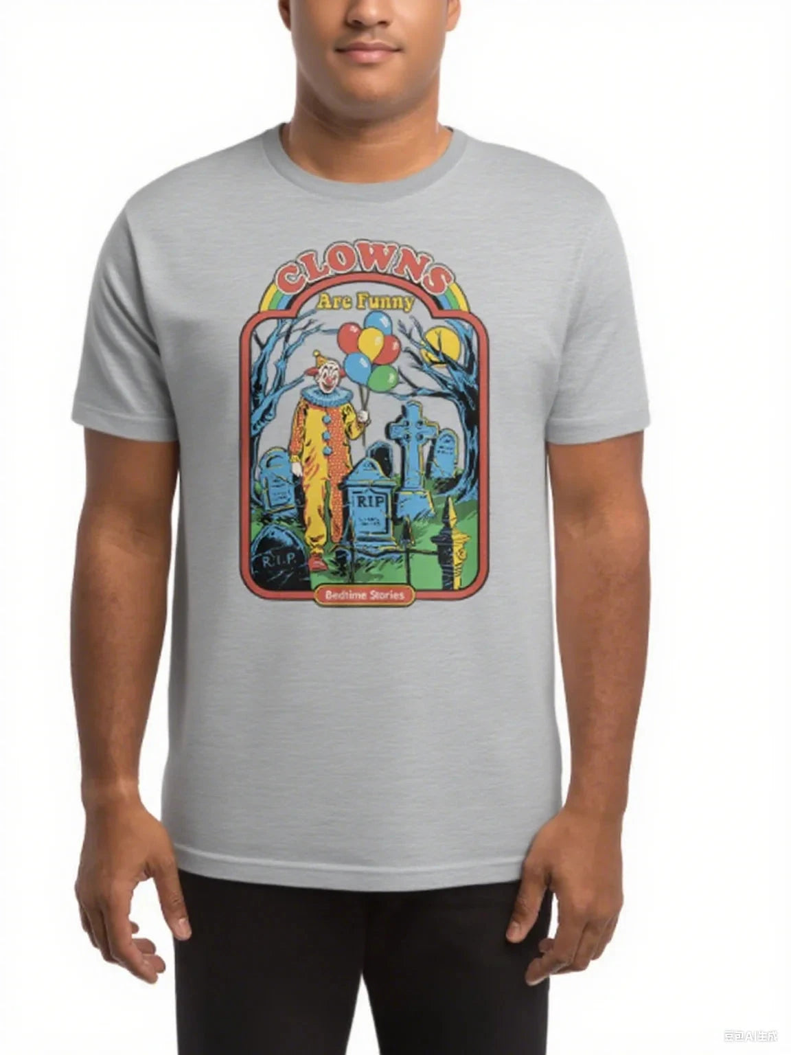 Creepy Graveyard Cotton Crew Neck T-Shirt Boasting A Vivid Depiction Graveyard with Balloons Good Vibrations