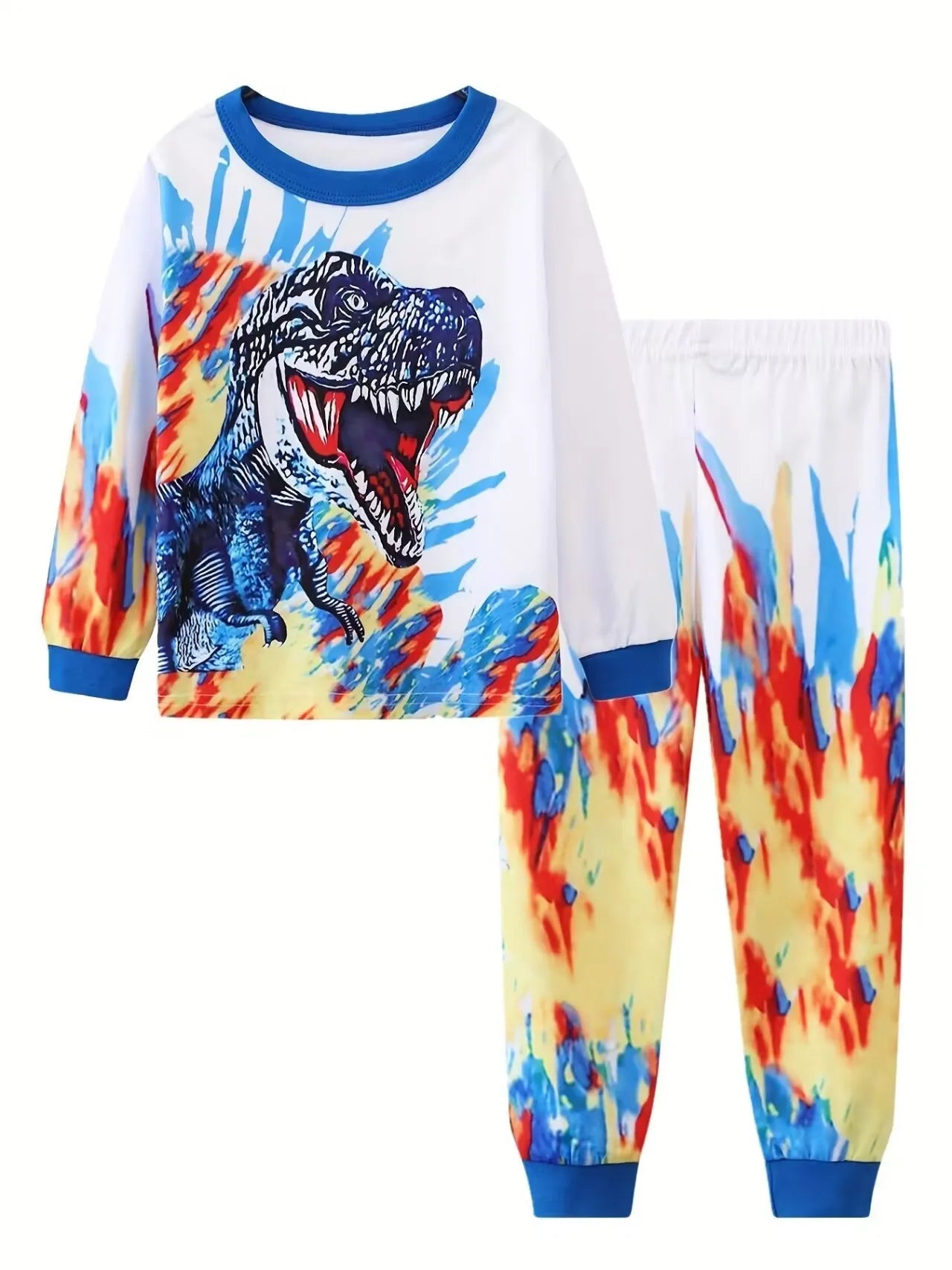 2pcs Girls Casual Cartoon Unicorn Print Crew Neck Pink Cotton Pajama Sets Good Vibrations