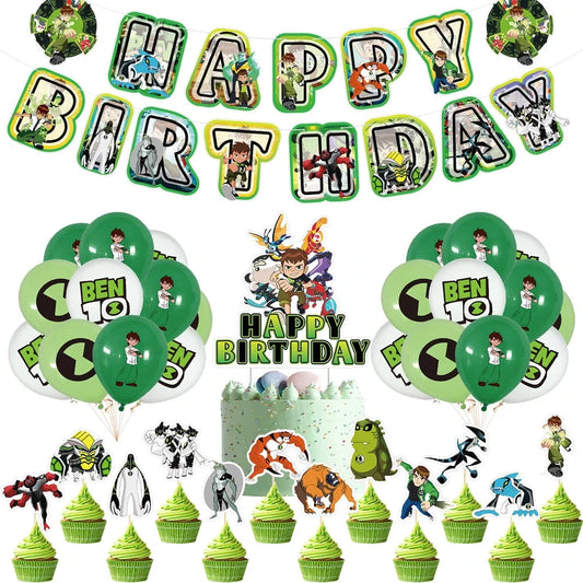 Cartoon Ben-10 Birthday Party Decoration Balloons Favor Set Banner Cake Toppers Baby Shower Boys Ben-10 Party Supplies Good Vibrations