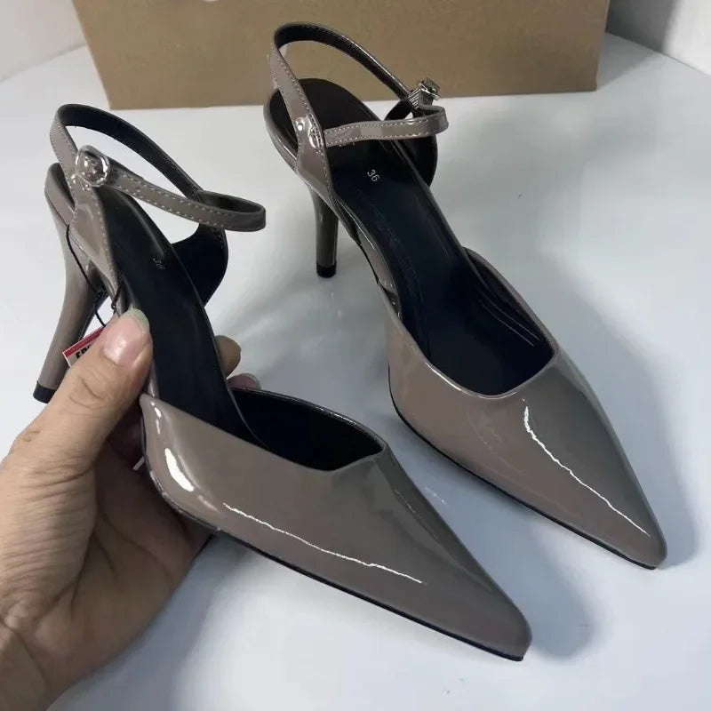 High Heels Women's Shoes for Business Elegant Pointed Toe Patent Leather Daily Office Stilettos Designer Summer Ladies Sandals Good Vibrations