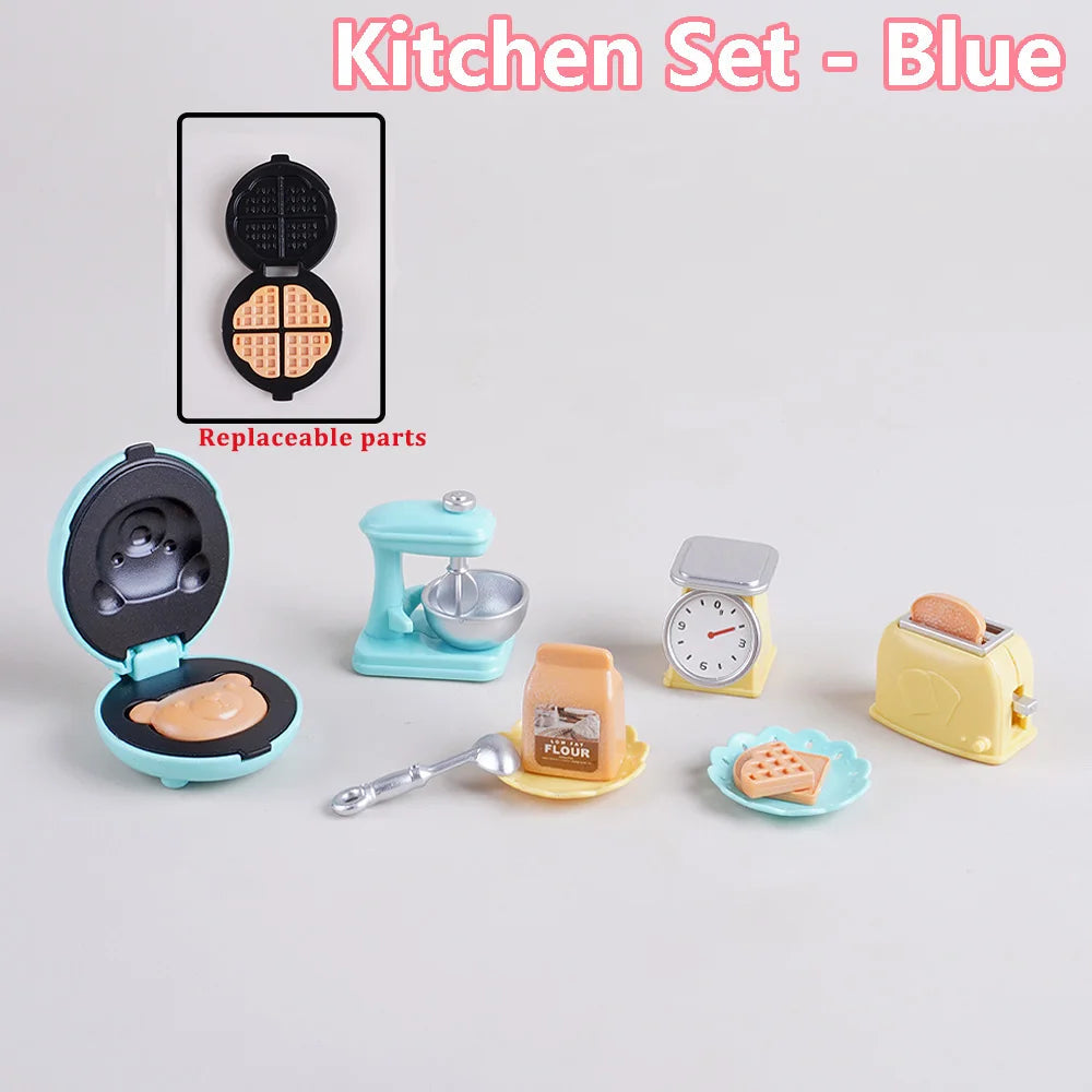 1/12 Dollhouse DIY Bear Biscuits Miniature Furniture Toaster Oven Mixer Electronic Scale Model Set Kitchen Toy For Girl Gift Good Vibrations