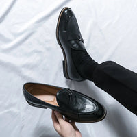 Black Loafers for Men Fashion Stone Pattern Men's Formal Monk Shoes Business Handmade Leather Men's Social Shoes Driving Shoes Good Vibrations