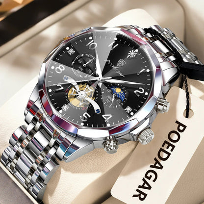 POEDAGAR Luxury High Quality Man Wristwatch Chronograph Stainless Steel Quartz Men's Watches Waterproof Luminous Men Clock Reloj Good Vibrations