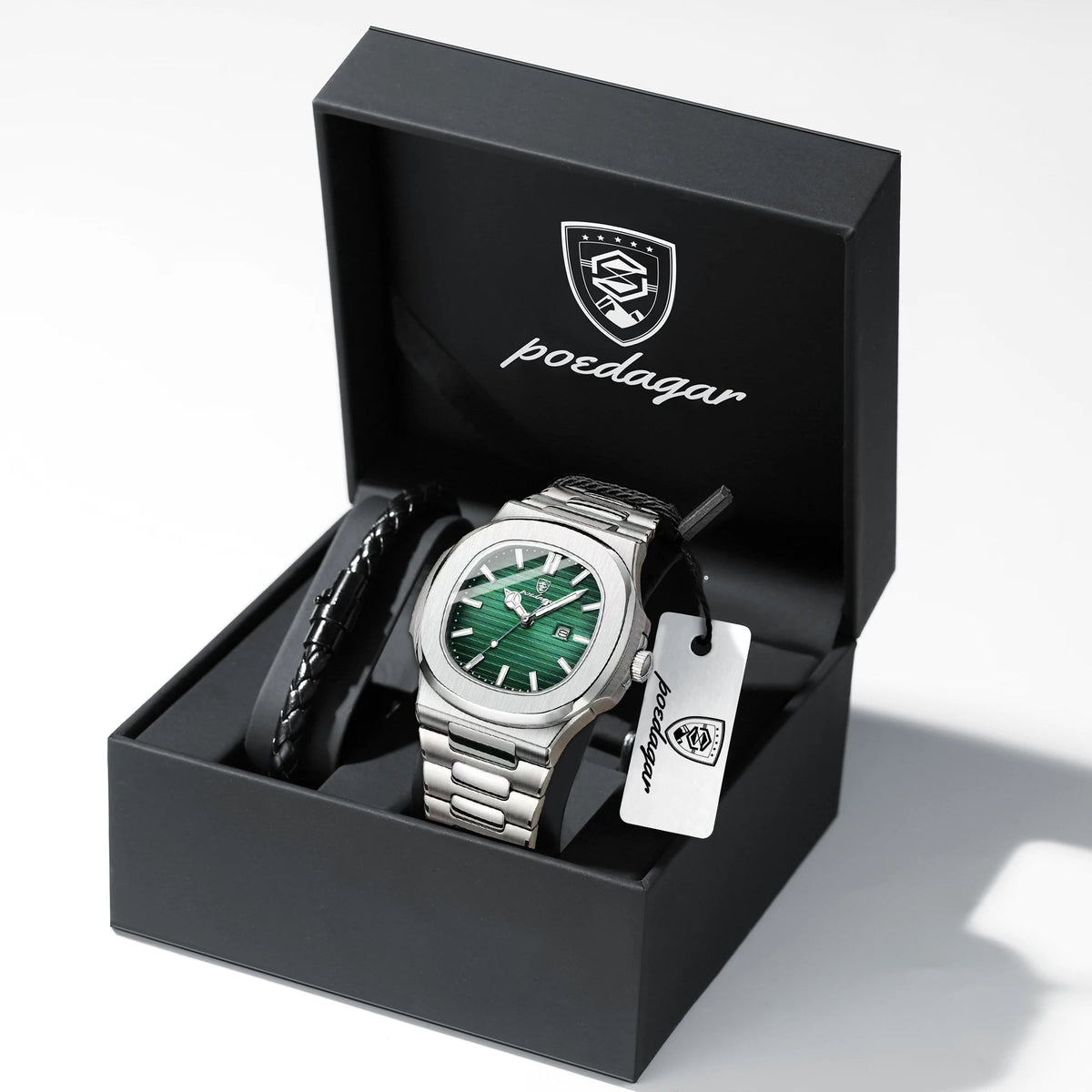 POEDAGAR Top Classic Men Wristwatch Waterproof Luminous Date Square Watch For Man Stainless Steel Sport Men's Quartz Watches+Box Good Vibrations