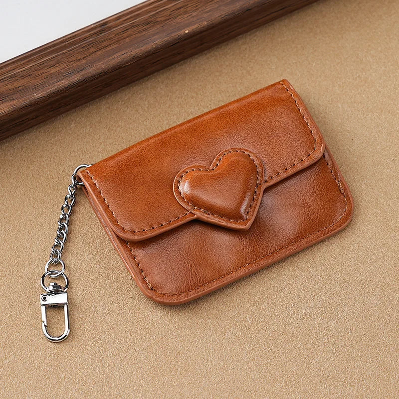 PULeather Card Holder Purse Women Cute Heart Shaped Small Wallet Multi-card Anti-magnetic Card Holder Travel Cash Coin Bag Good Vibrations