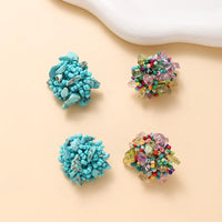 Creative Design Colorful Turquoise Clip on Earrings Non Pierced for Women Fashion Round Handmade Bohemia Party Jewelry Gift Good Vibrations