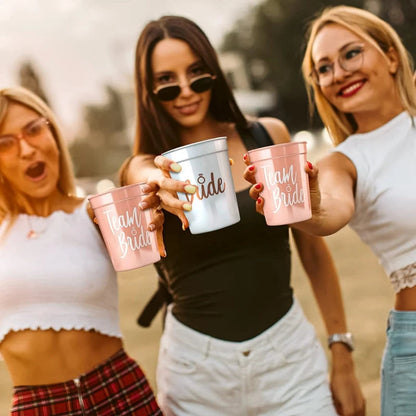 1Set Bachelorette Party Team Bride Plastic Drinking Cups Bridal Shower Gift Bride to be Hen Party Supplies Wedding Decorations Good Vibrations