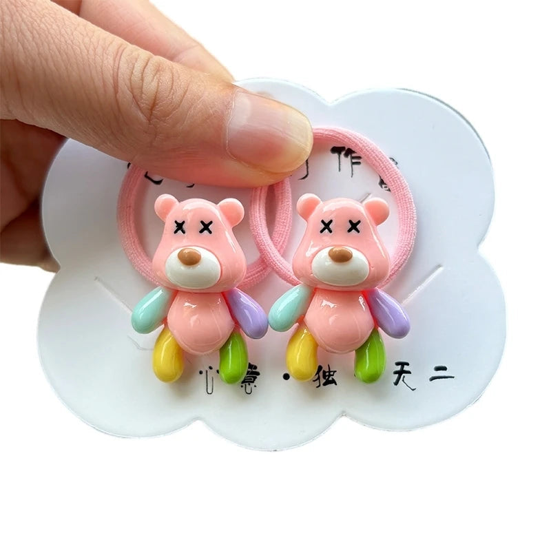 2PCS New Red Cartoon Lovely Cream Bear Girls Kids Elastic Hair Bands Princess Hair Accessories Children Hair Ties Baby Headwear Good Vibrations