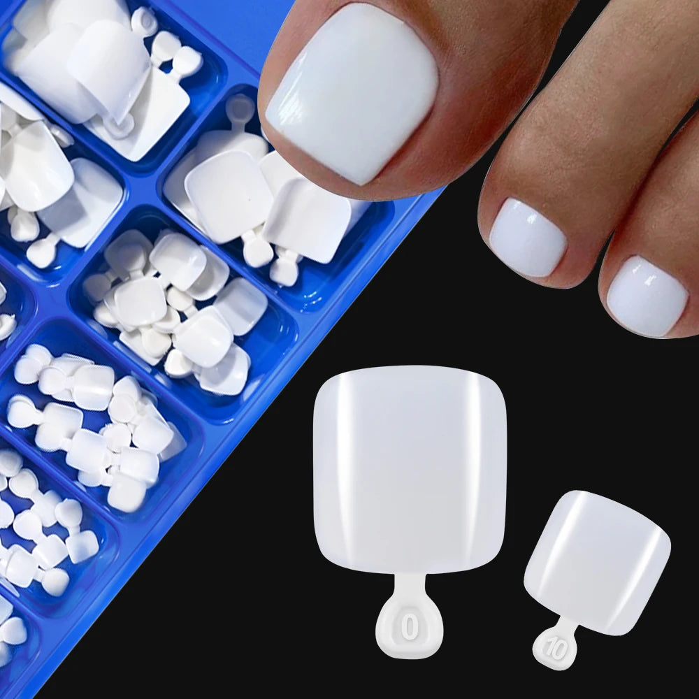 100pcs Fake Toenail Natural White Press On Toe Foot Full Cover Square Nails Art Tips Artificial Acrylic False Nail Manicure Tool Good Vibrations