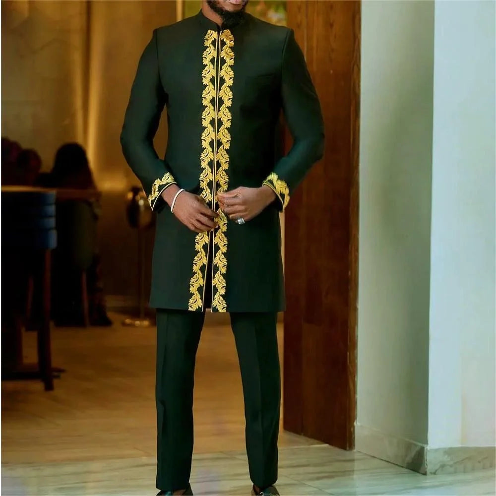 New Dashiki Luxury Full Set Men's Set Round Neck Embroidered Men's Set African Traditional Two Piece Set Men's Full Set Suit Good Vibrations